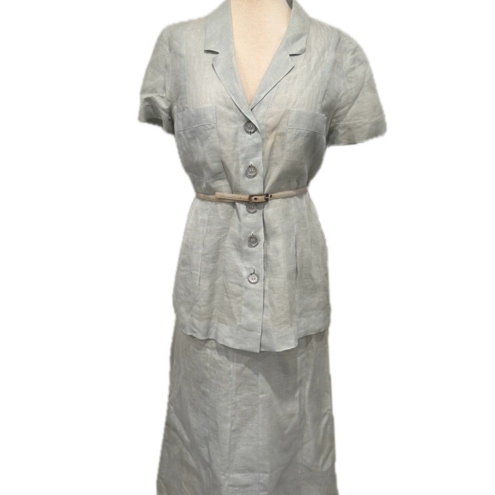 VTG 90s Chanel Ice Blue Linen Skirt Suit